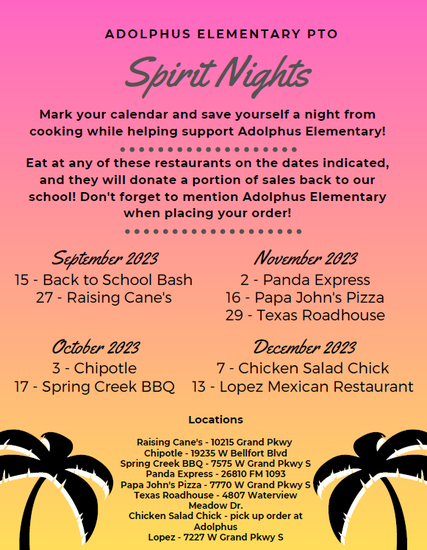 2023 2024 PTO Spirit Nights