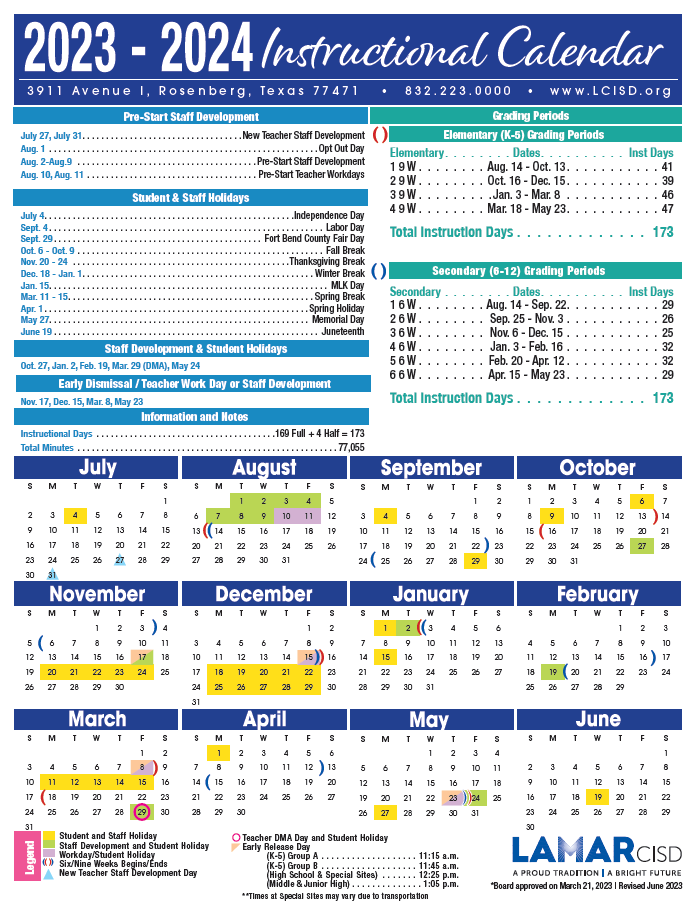 2023-2024 Instructional calendar image